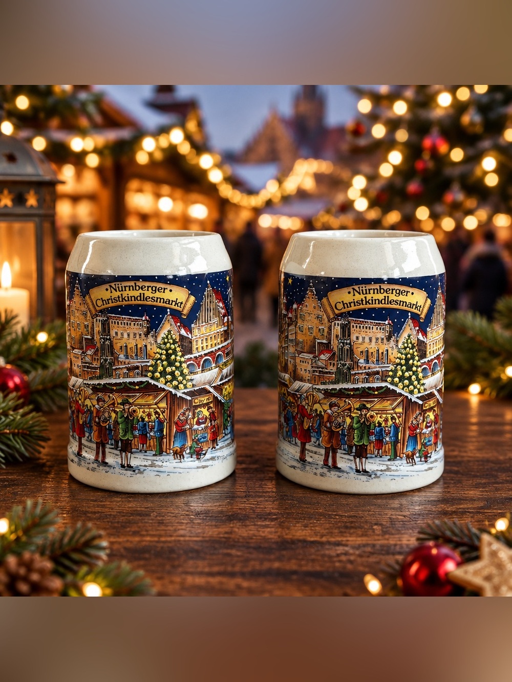 Set of 1998 Nurnberger Christkindlesmarkt Large Ceramic Mugs German Handpainted